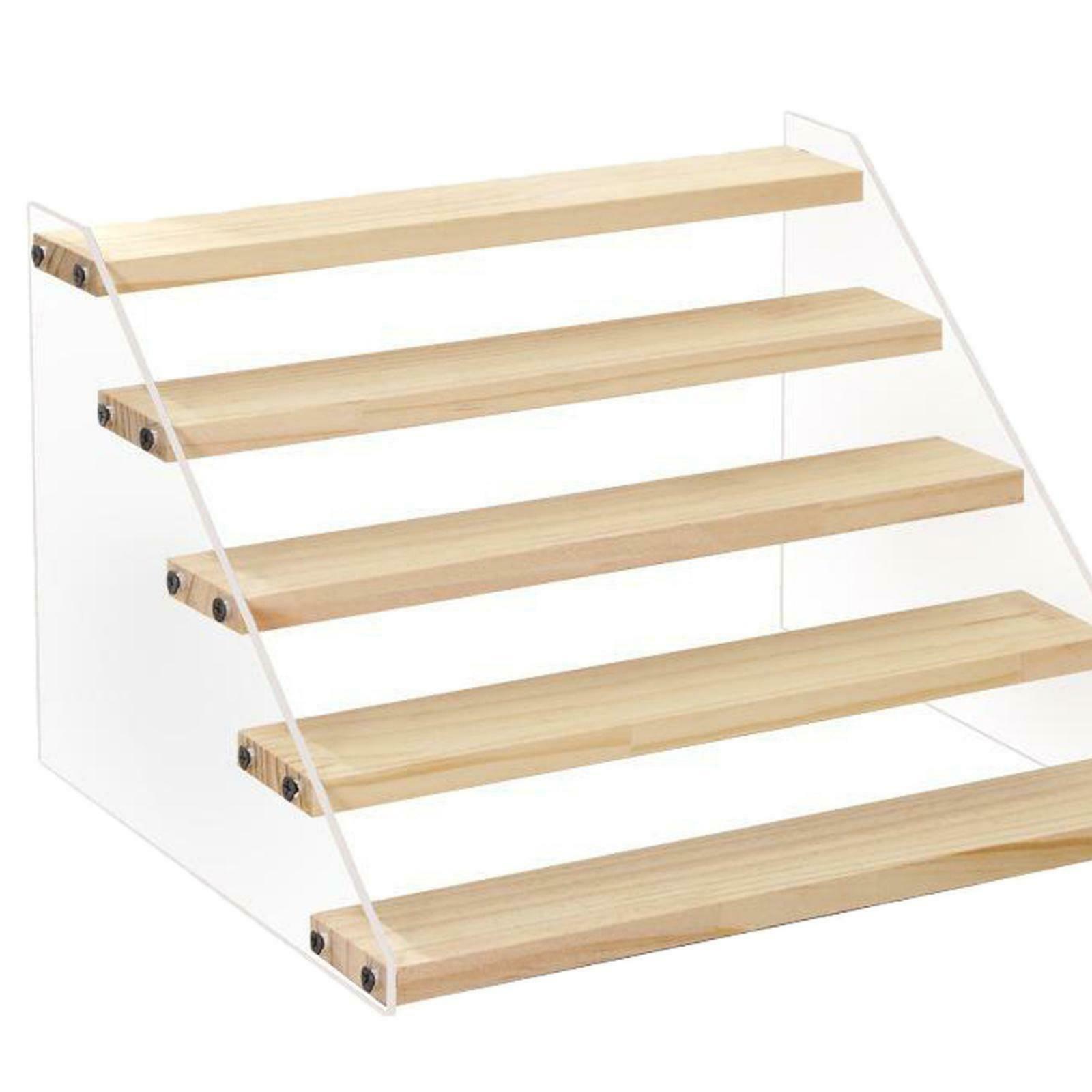 Multi-use 5-Tier Acrylic Wooden Display Rack Counter Ladder Riser Stand