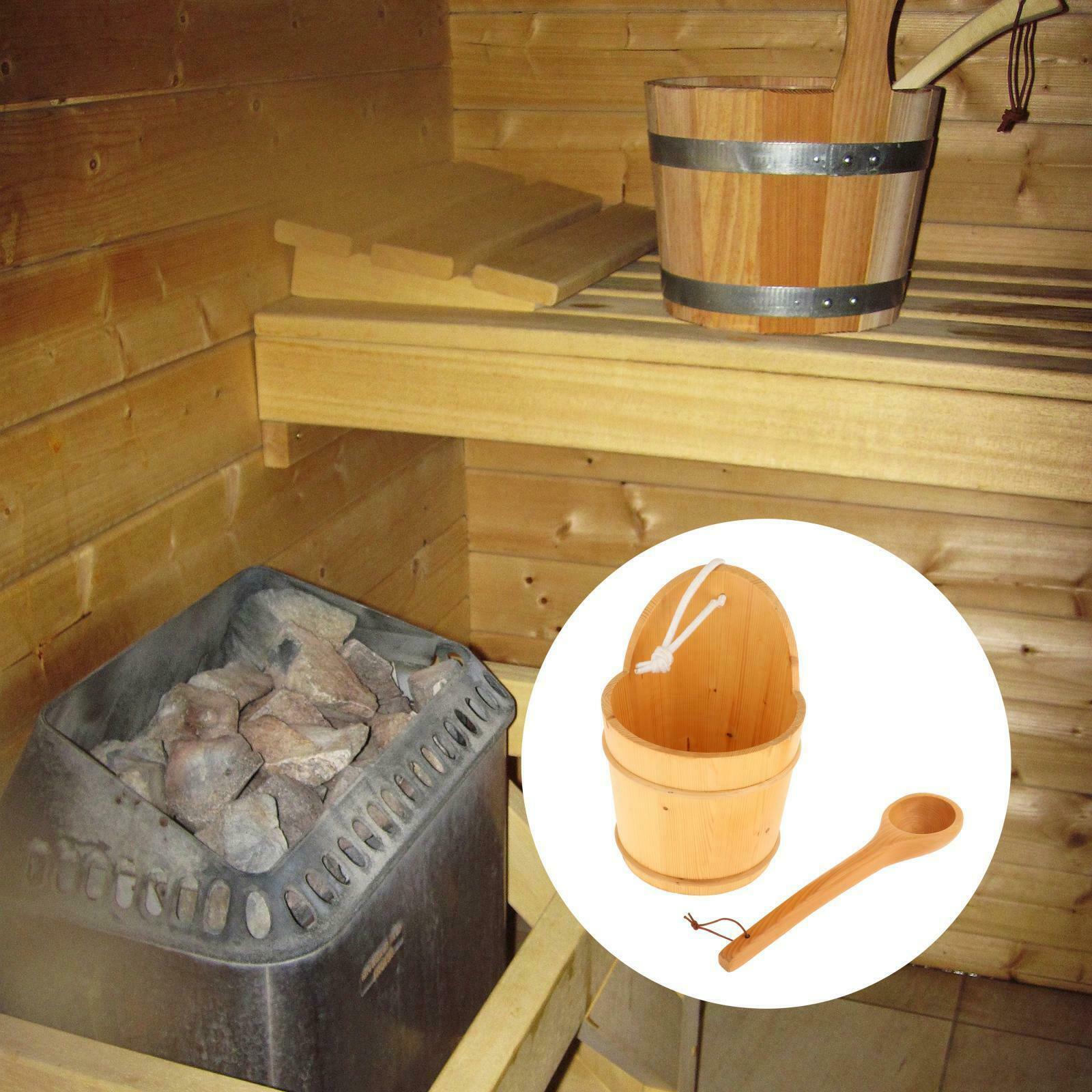 Navaris Wooden Sauna Bucket with Ladle - Essential Spa Accessory for Steam Room