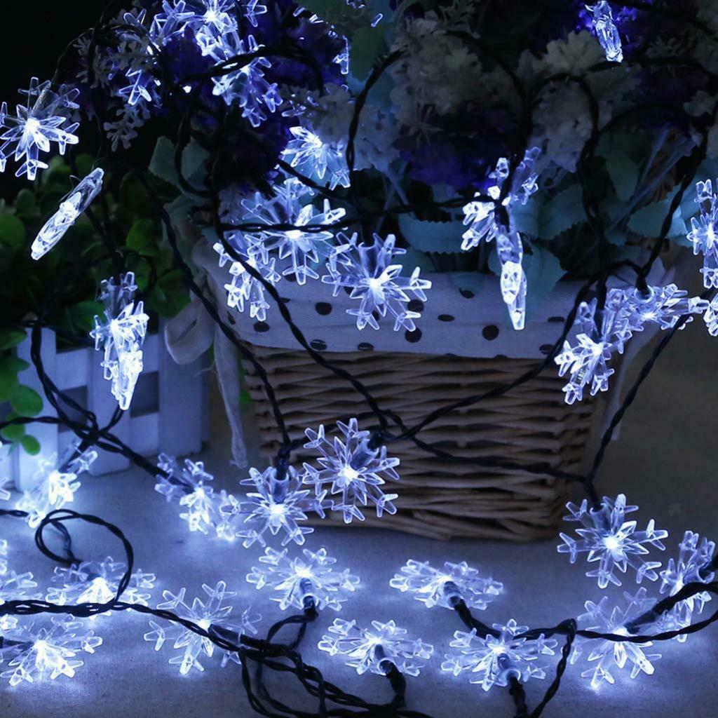 Solar Powered String Lights,Snowflake Seasonal Decorative Fairy Lights White