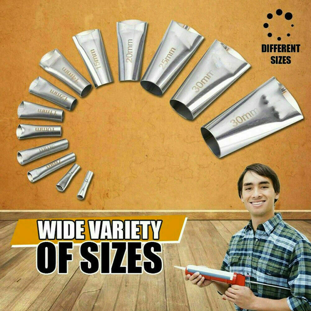14pc Stainless Steel Caulking Nozzle Glue Kit Tool Accessories Reusable