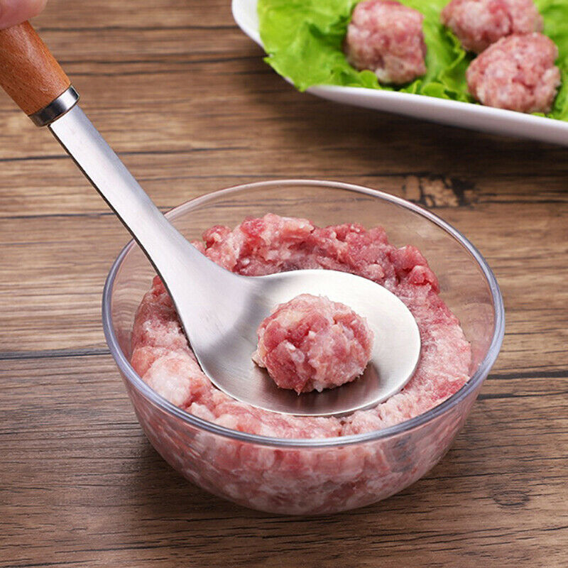 Stainless Steel Meatball Maker Spoon Non Stick Mold Kitchen Gadget Wooden han Rf