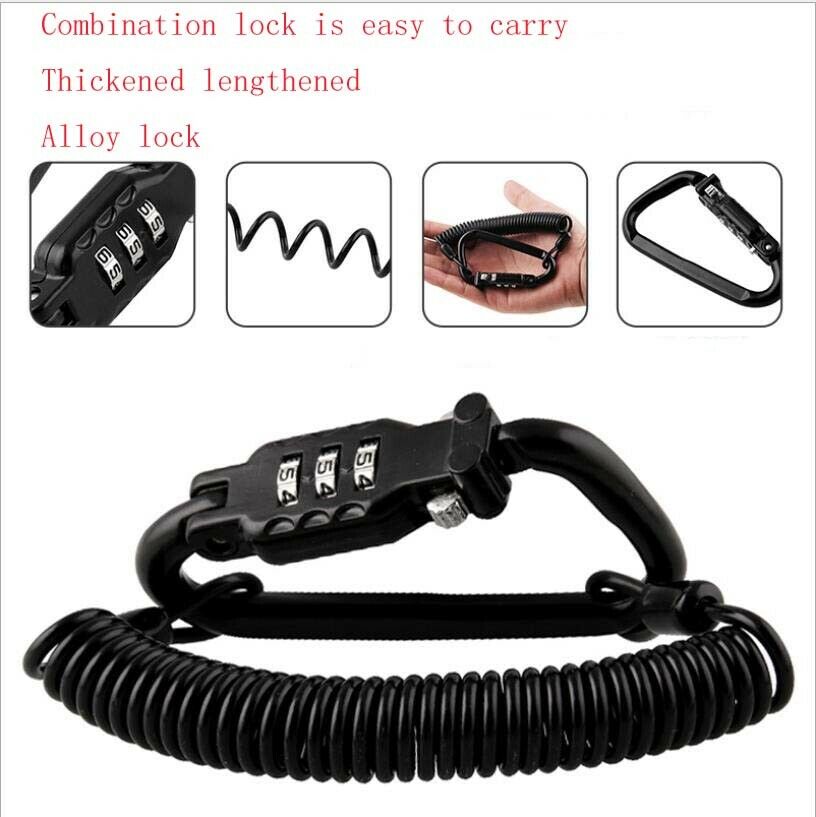Motorcycle Helmet Lock Cable Black Tough Combination 3 Digit Password Anti-theft