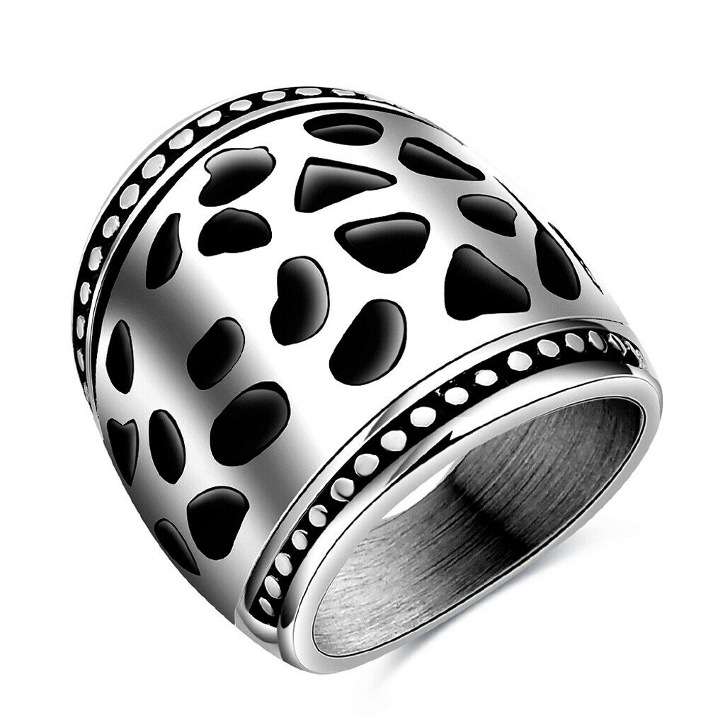 Fashion Hollow Out Retro Punk Finger Wide Ring 316L Steel Color Jewelry US 6