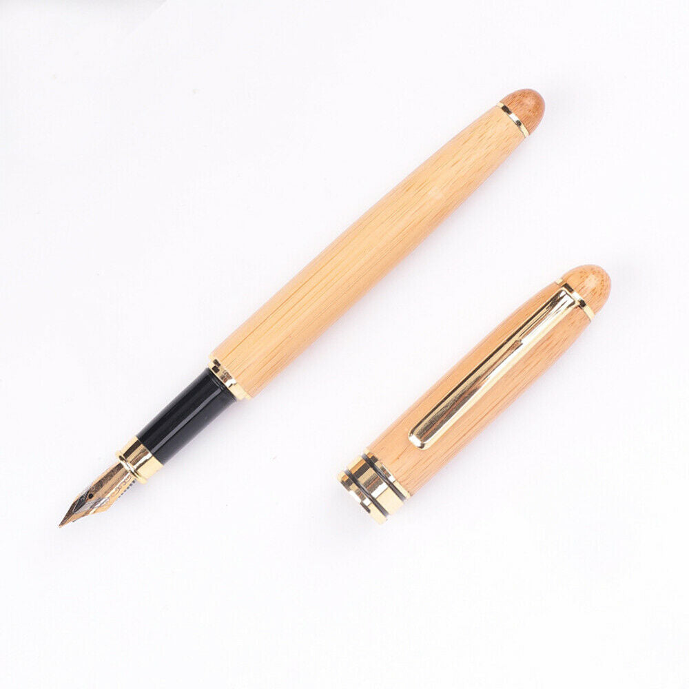 Bamboo Fountain/Ink Pen with a Exquisite Case Refillable Gift Ideal Wood Color