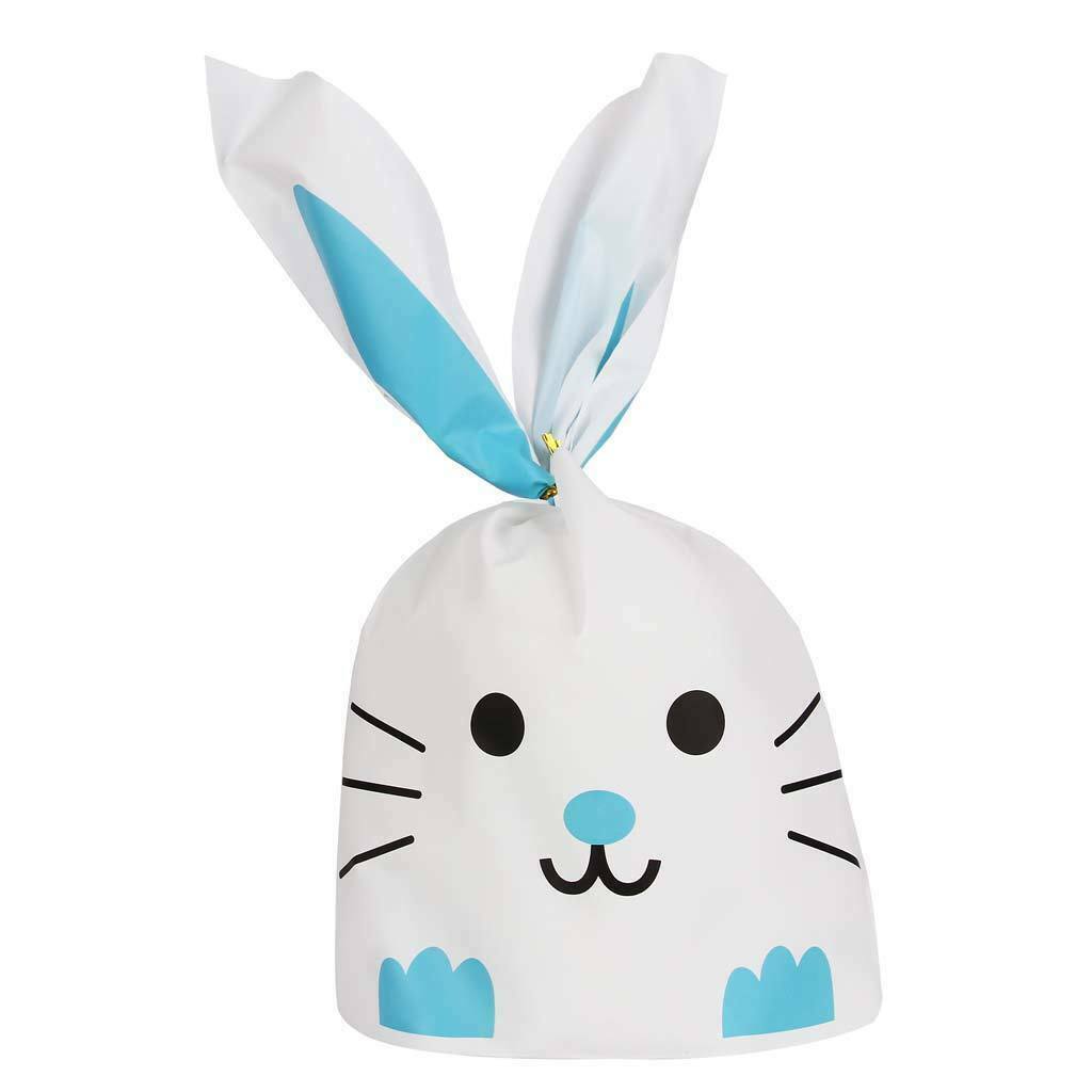 50 Pieces Cute Rabbit Bunny Cat Gift Bags Bakery Cookie Treat Bags Blue L
