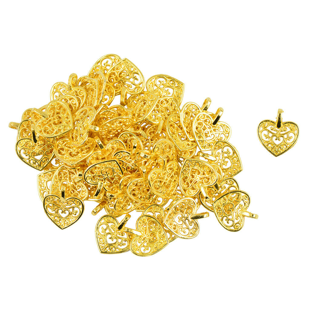 50 Pieces Filigree Hollow Out Heart Pendant Charms Jewelry Findings