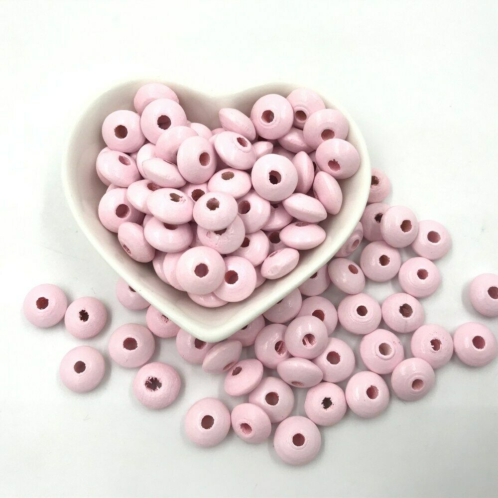 100pcs High quality Pink Flat round Wooden Beads Spacer Beads DIY Beading 12mm