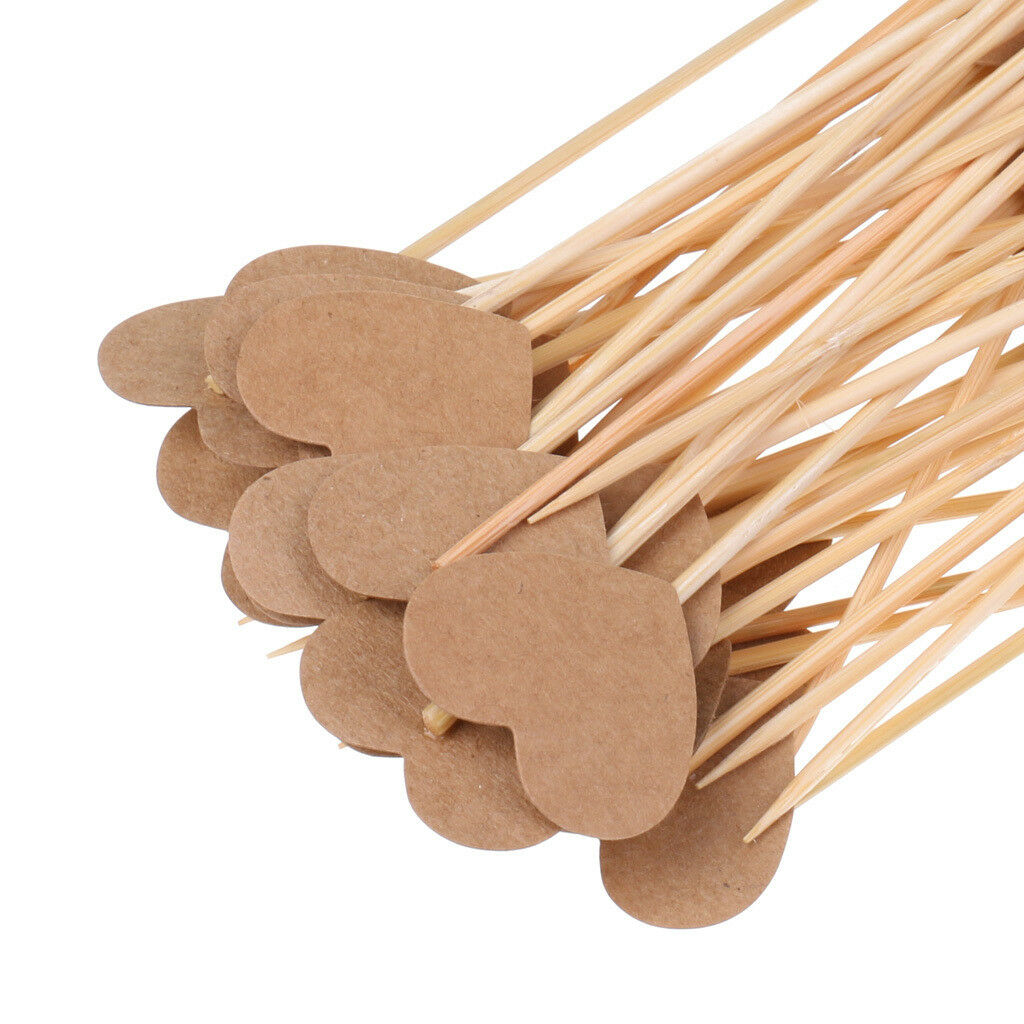 100 Pieces Kraft Rustic Heart Cupcake Cake Toppers Picks Wedding Party Decor