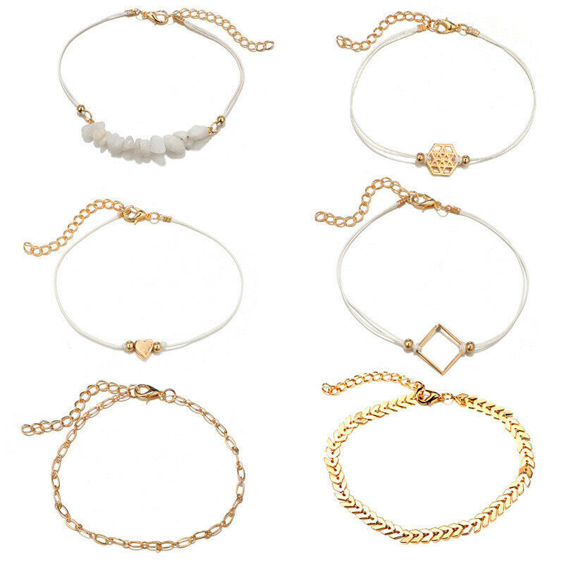 6pcs Handmade beaded polygon Women Tassels Leaves Circular Chains Bangle .l8