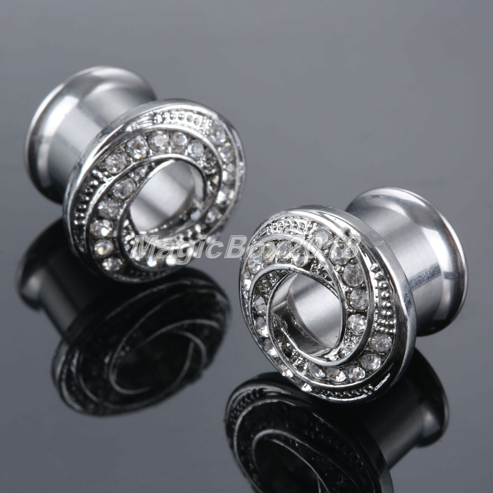 Bagel Shape Spiral Rhinestone Earring Tunnel Stretcher Magnificent Silvery 8mm