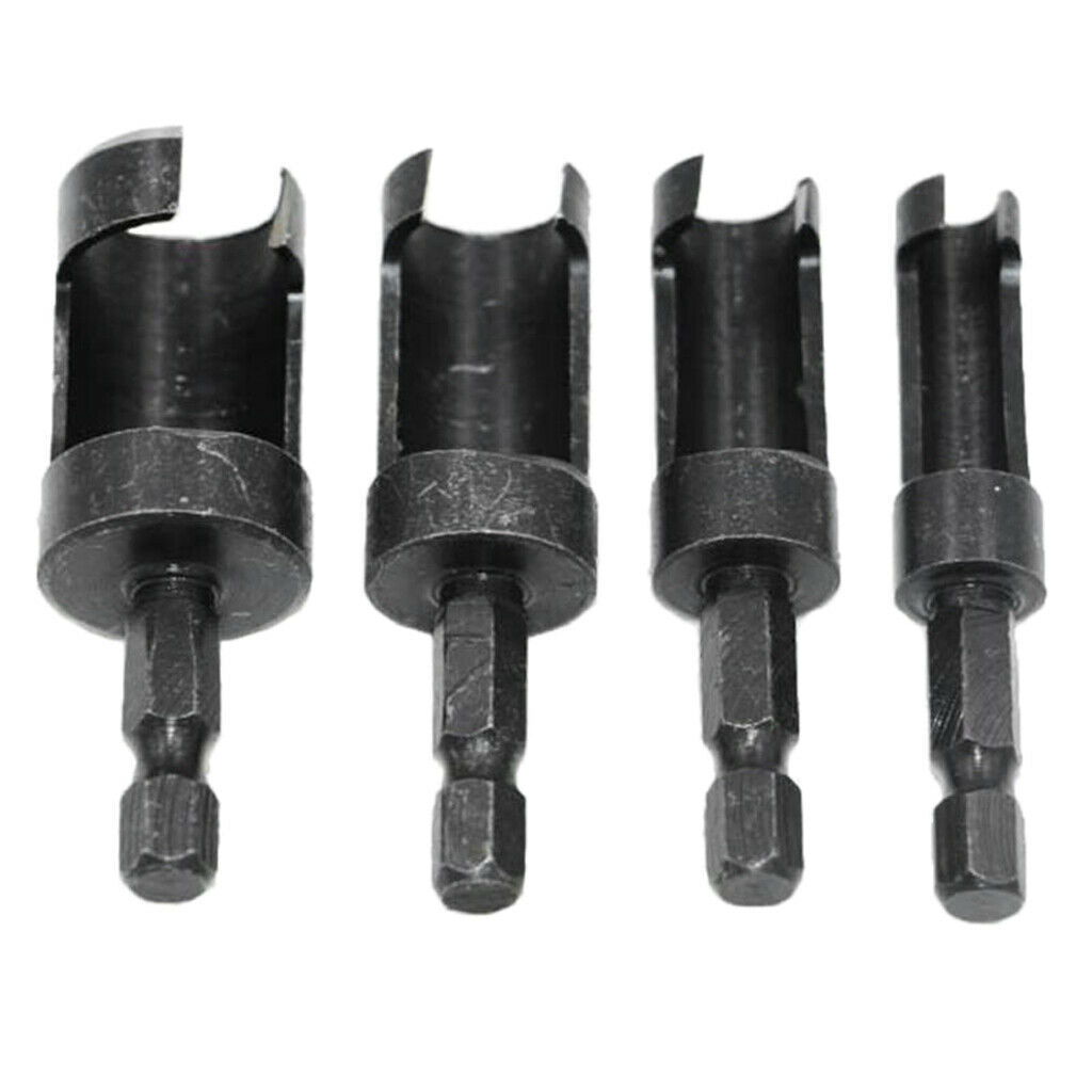 4Pcs Plug Wood Cutter Tool Set Round Shank Drill Bit Carbon Steel Black