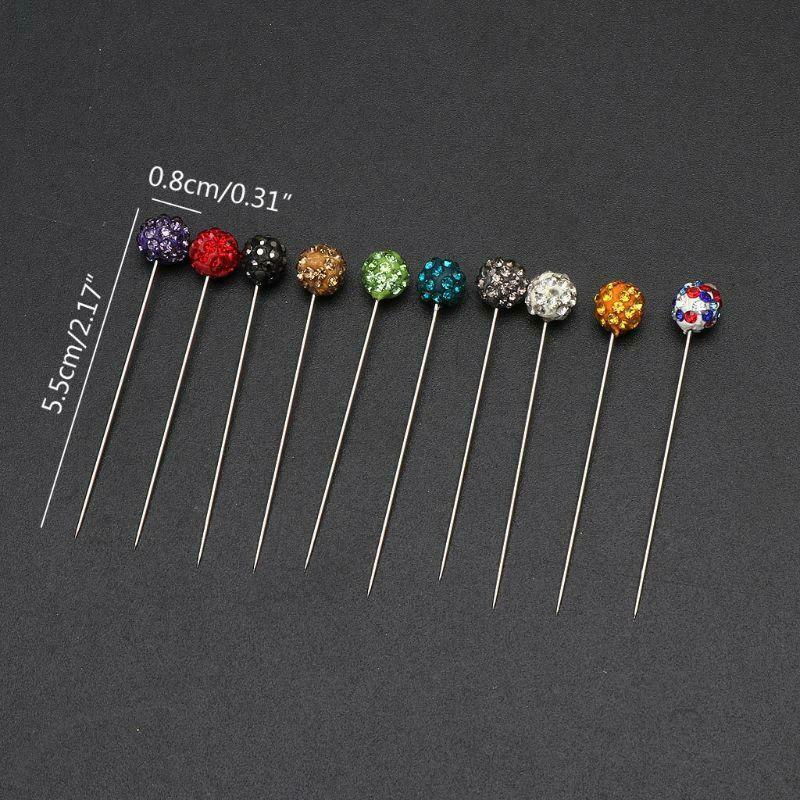 30Pcs Muslim Scarf Safety Pins Crystals Ball Brooches Straight Head Pins