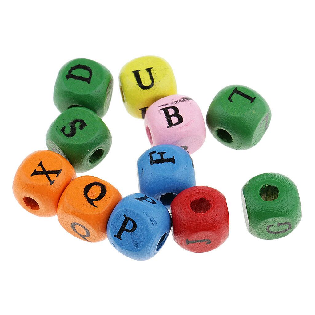 100 Wooden Cube Beads Alphabet Letters Spacers DIY Jewelry Findings Colorful