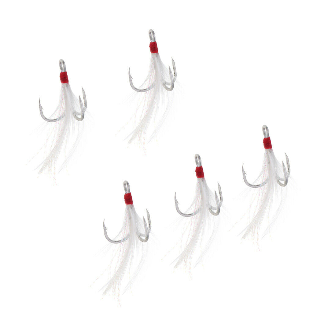 4X Treble With Feather Hook Sharp Fishing Bait White Carbon Steel Fishhook 2#