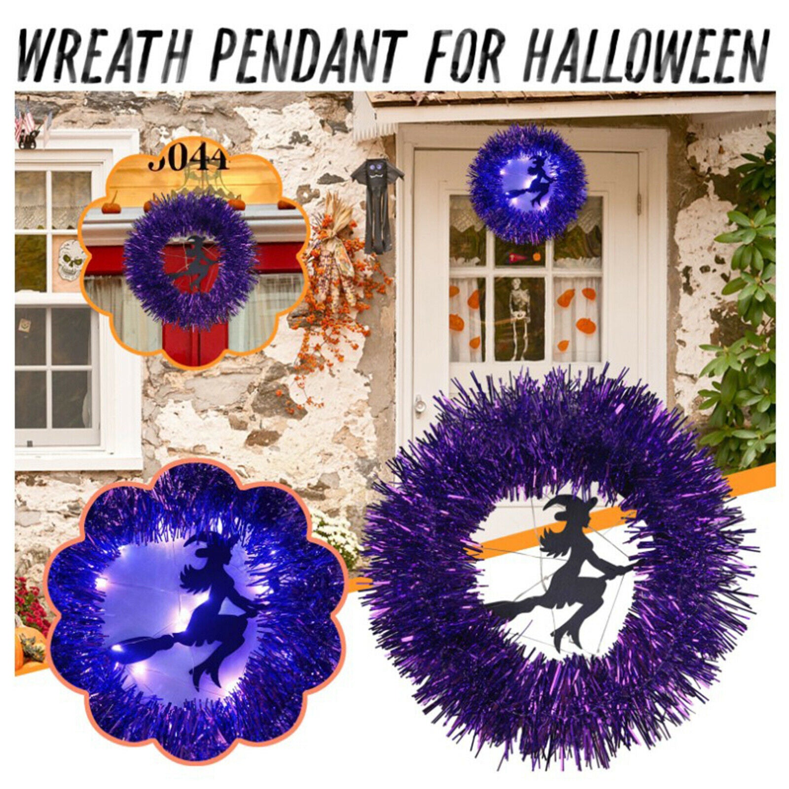 30cm Halloween Witch Wreath Front Door Wall Holiday Prop Decor Ornament