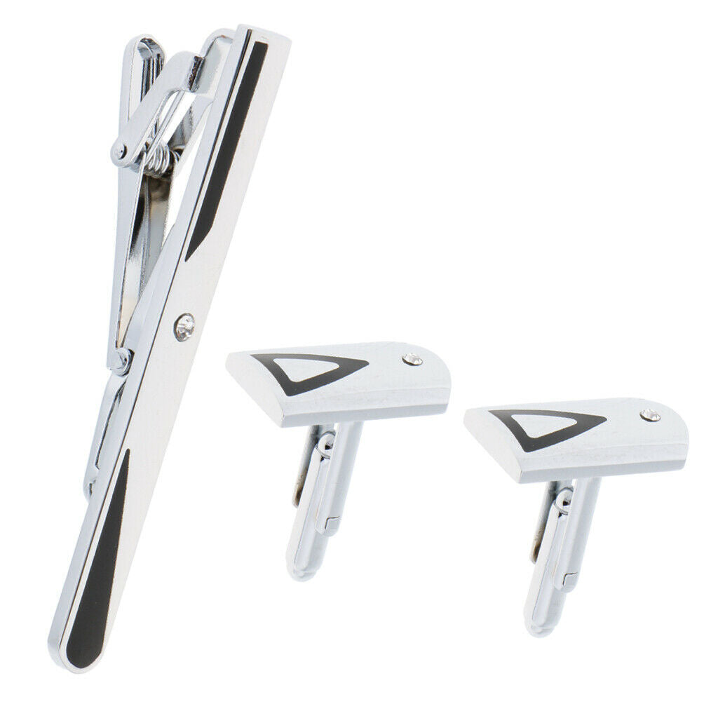 Brushed Brass Formal Business Necktie Shirt Wedding Cufflinks Tie Clip Set 2