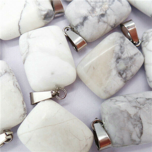100Pcs 20x16x6mm Natural White Howlite Rectangle / Oblong Pendant Bead HH8165