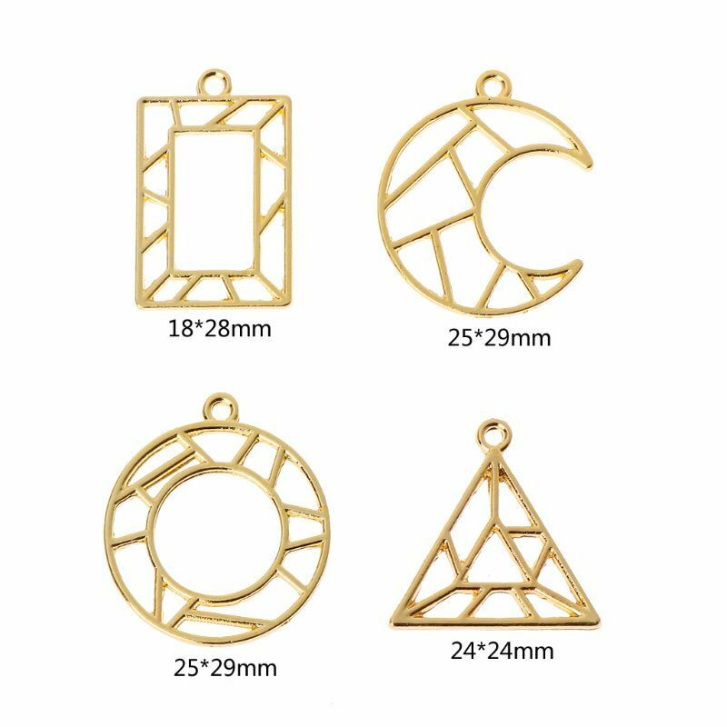 4Pc Geometric Shape Open BezelPressed Flower Blank Frame Hollow Pendant  Charm