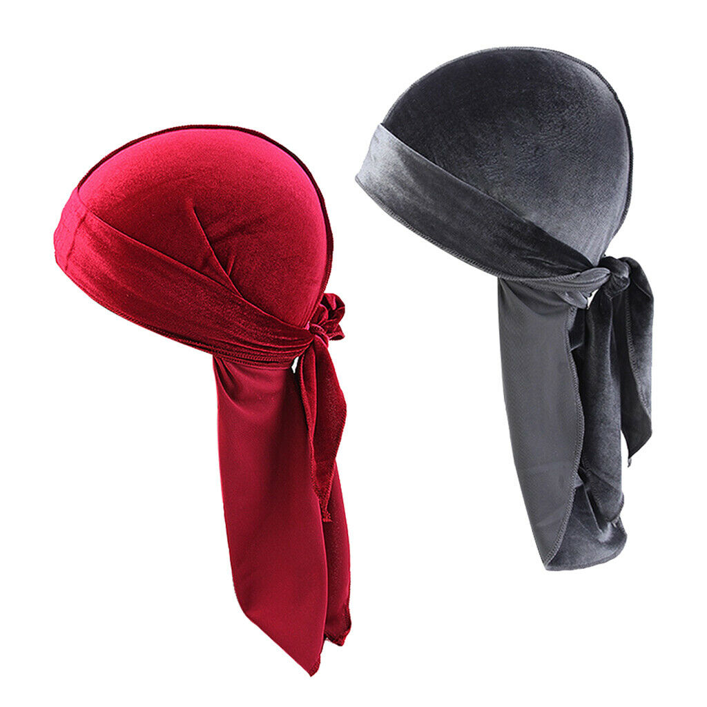 2 Pieces Women Mens Velvet Bandana Hat Durag Headwear Beanie Chemo Hat
