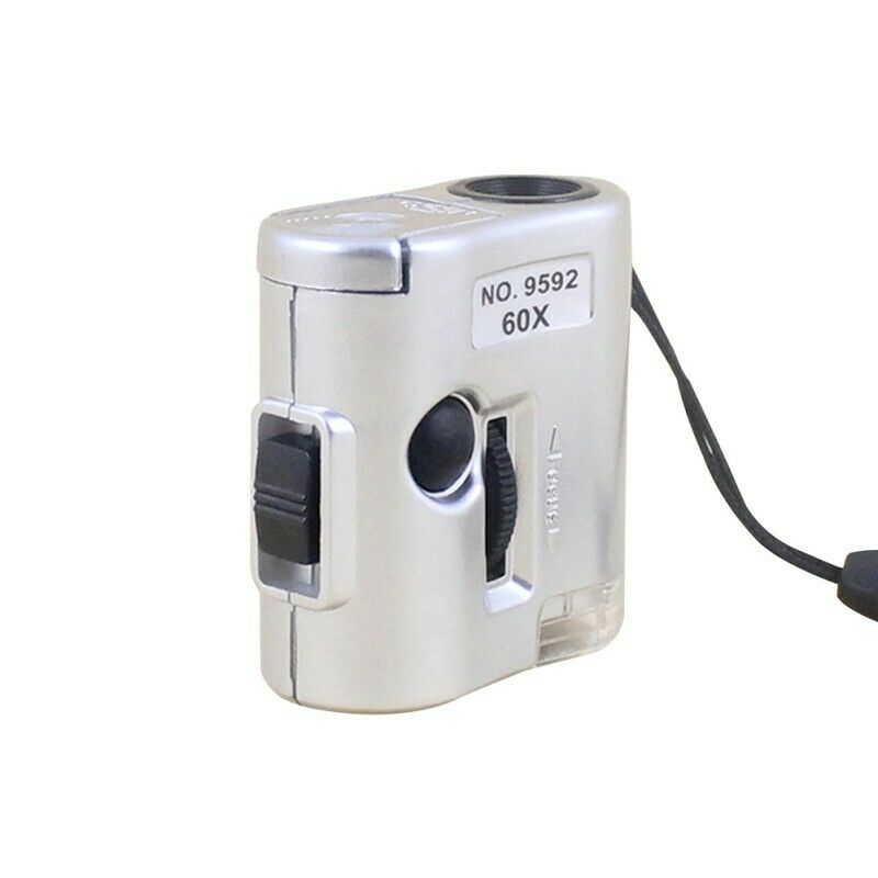 Mini 60X Microscope Magnifier Glass Jeweler Detector Loupe Len with LED UV Light