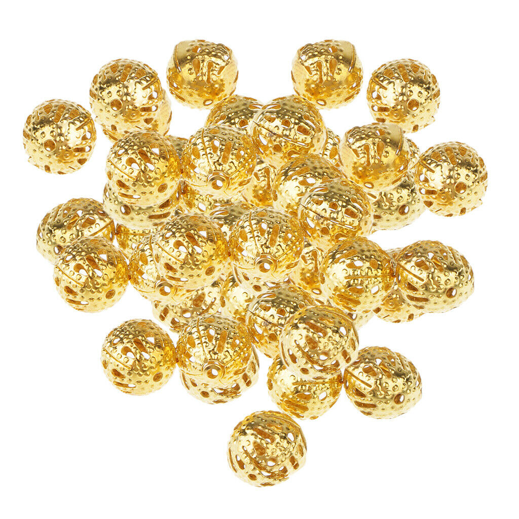 2X 100Pcs Golden Hollow Filigree Ball Loose Spacer Beads for Jewelry Making 8mm