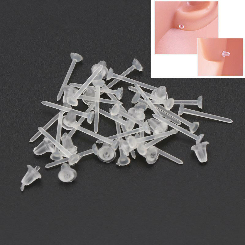 50 Pairs Plastic Invisible Blank Earrings Pins Post with Silicone Earring Backs