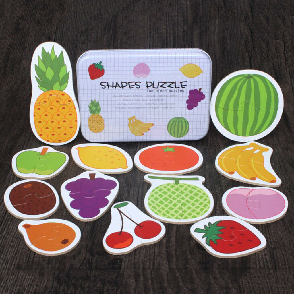 Fruit &Vegetables ~Simple Baby Puzzles Toddlers Wooden Jigsaw in Tin box For
