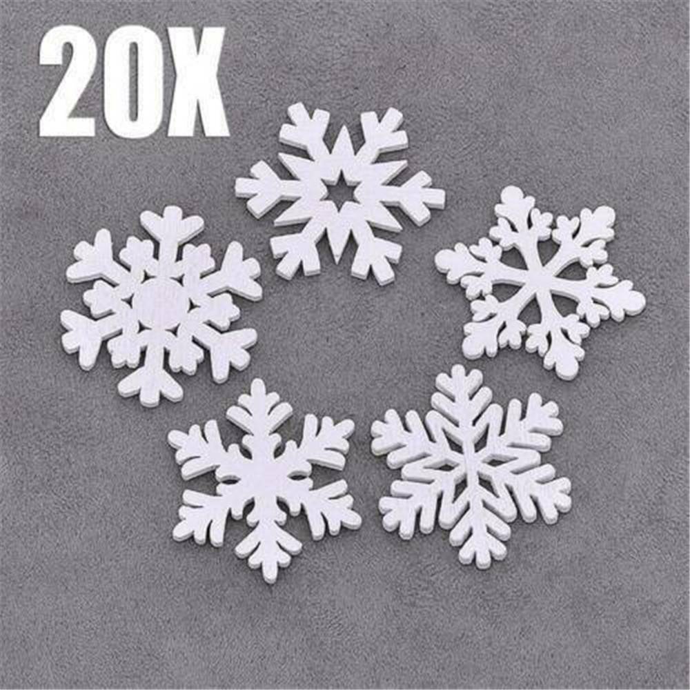 20Pcs White Wooden Mini Snowflakes Christmas Tree Hanging Ornament Home Decor