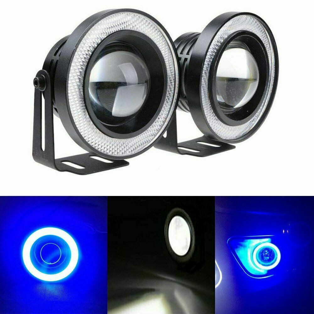 2x 2.5" Projector White LED 10000K Blue Halo Rings COB Angel Eyes Fog Light Kit