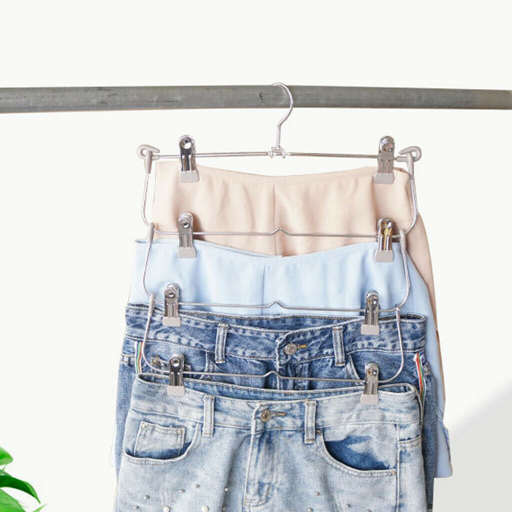 4 Tier Skirt Hangers Pants Hangers Closet Organizer Fold Up Hangers Gray