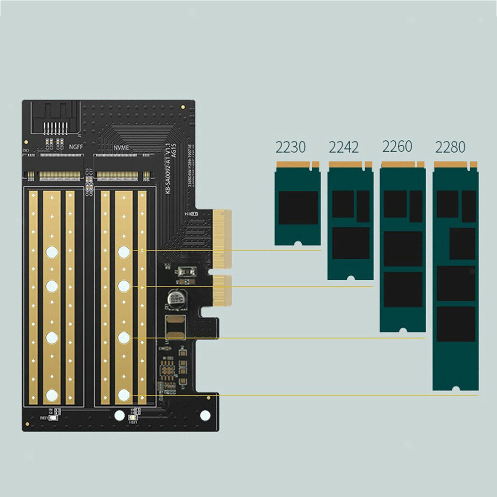 Metal PCIE to M2/M.2 Adapter SSD (M Key) 2280 2260 2230 for NVMe or SATA SSD