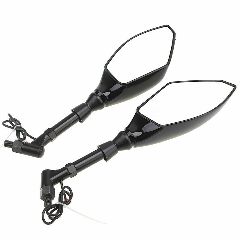 Universal Motorcycle Dirt Bike Black Rearview Mirrors with LED Turn Signal Light