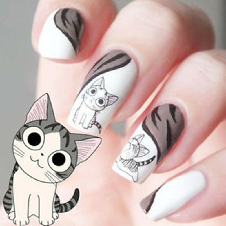Nail Art Decals Nail Wraps Water Transfers Funny Cute Happy Cat DIY Stickers