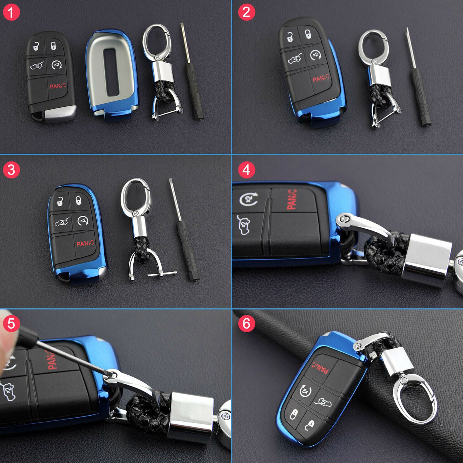 For Jeep Dodge Chrysler Car Key Fob Case Cover Chain Ring Accessories