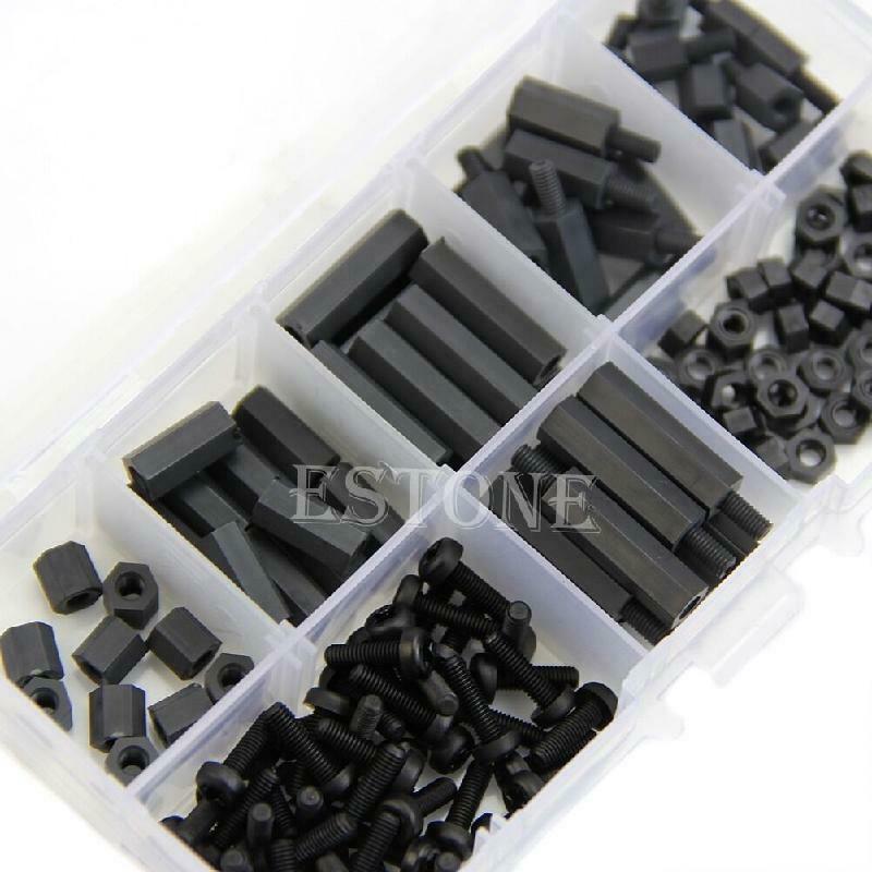 160Pcs M3 Nylon Black M-F Hex Spacers Screw Nut Assortment Kit Stand off Set