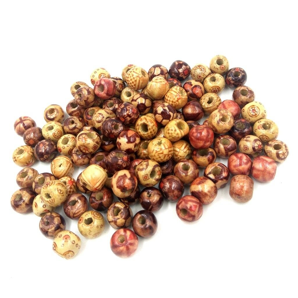 100x Mixed Wood Round Beads for Jewelry Making Loose Spacer Charms Bead 10mm