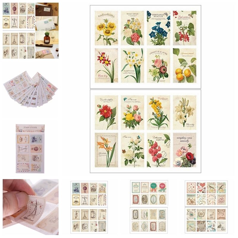 2pcs Scrapbook Note Paper Retro Tower Flower Stamps Stickers Decor Sticke.l8