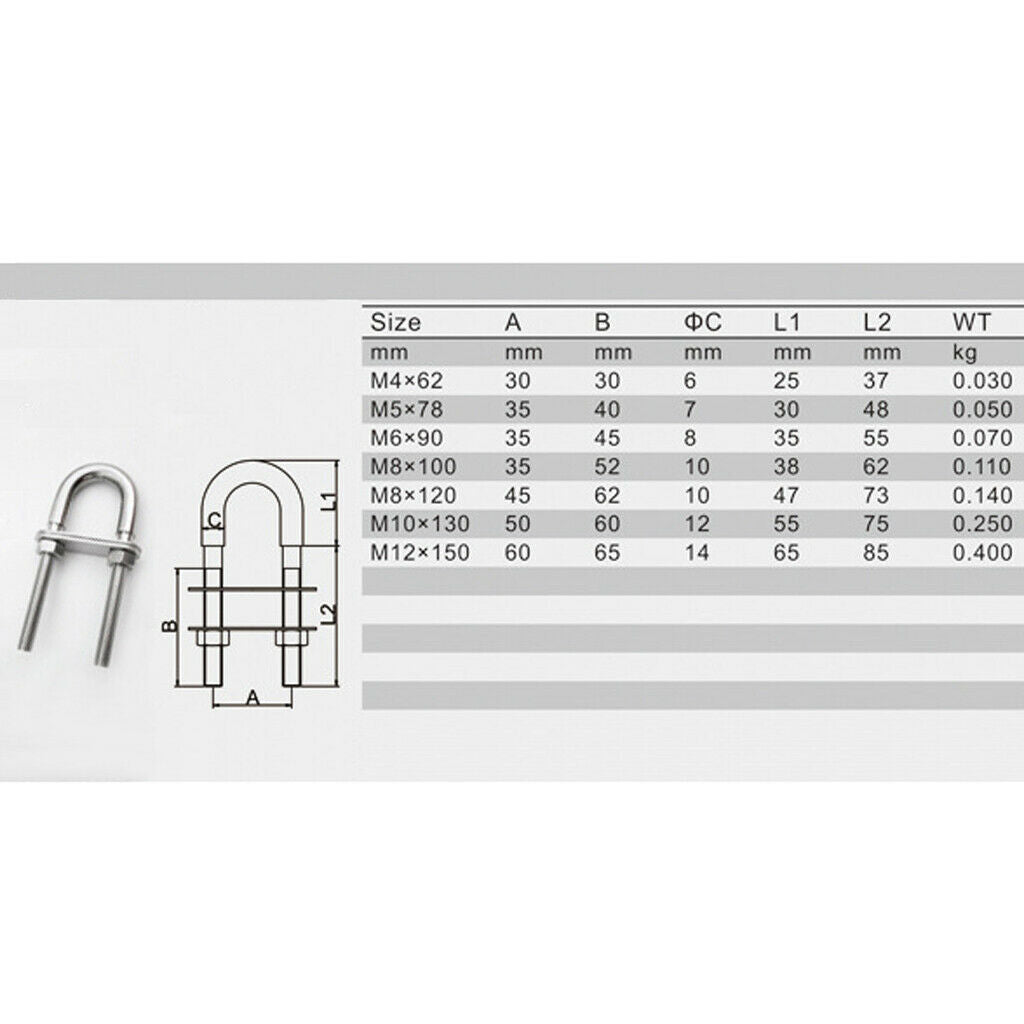 M12*150 / 304 Stainless Steel Boat Bow / Stern Eye, Marine-Grade