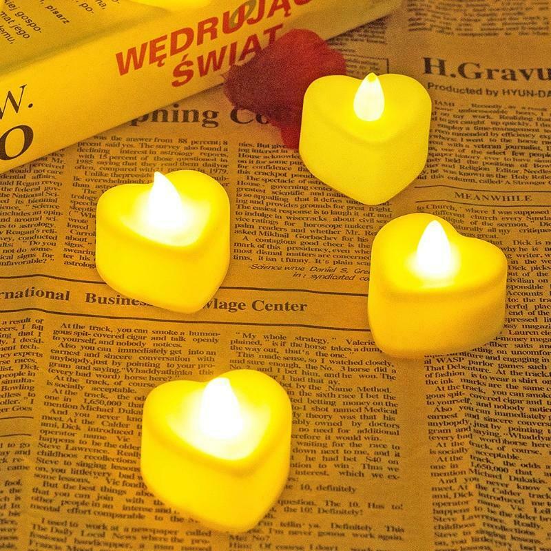 6pcs Heart Shape LED Tealight Candles Battery Operated Electric Glitter Candle