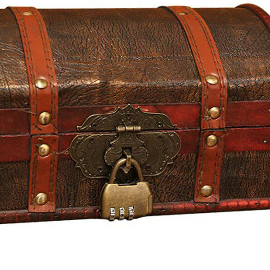 Retro Wooden Treasure Chest Necklace Photos Password Storage Case Boxes