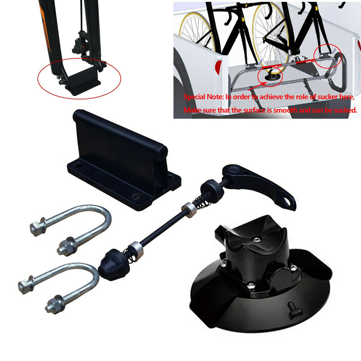 Rack Carrier Fork Mounts with Sucker Kit For Pickup Truck Bicycle Quick Release