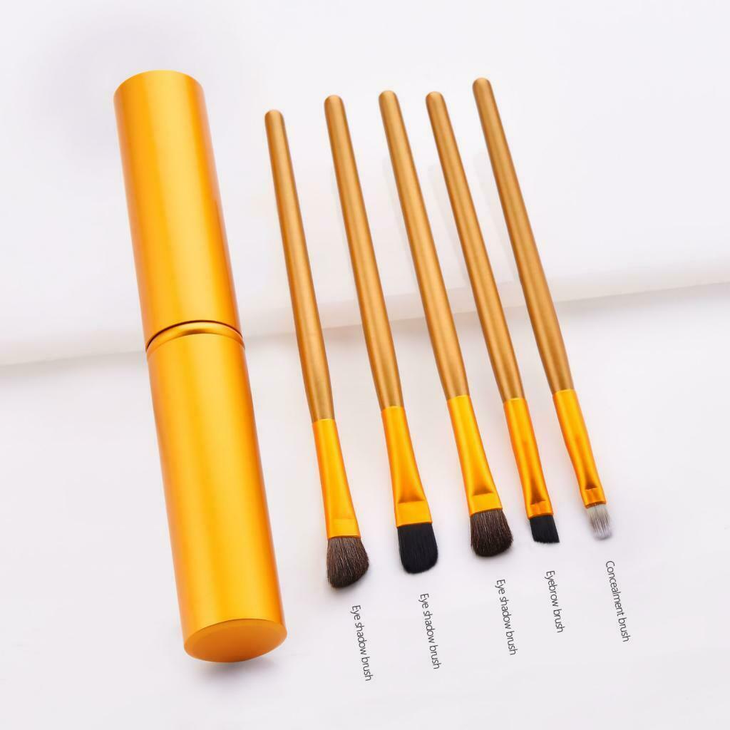 Set of 5 Eye Makeup Brushes Eyeshadow Eyebrow Brush with Storage Case Golden