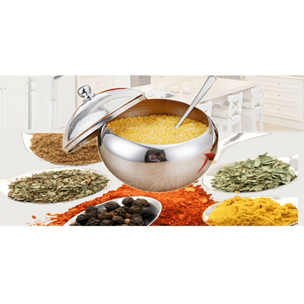 Seasoning   Jars   with   Spoons   Stainless   Steel   Spice   Jars   Condiment
