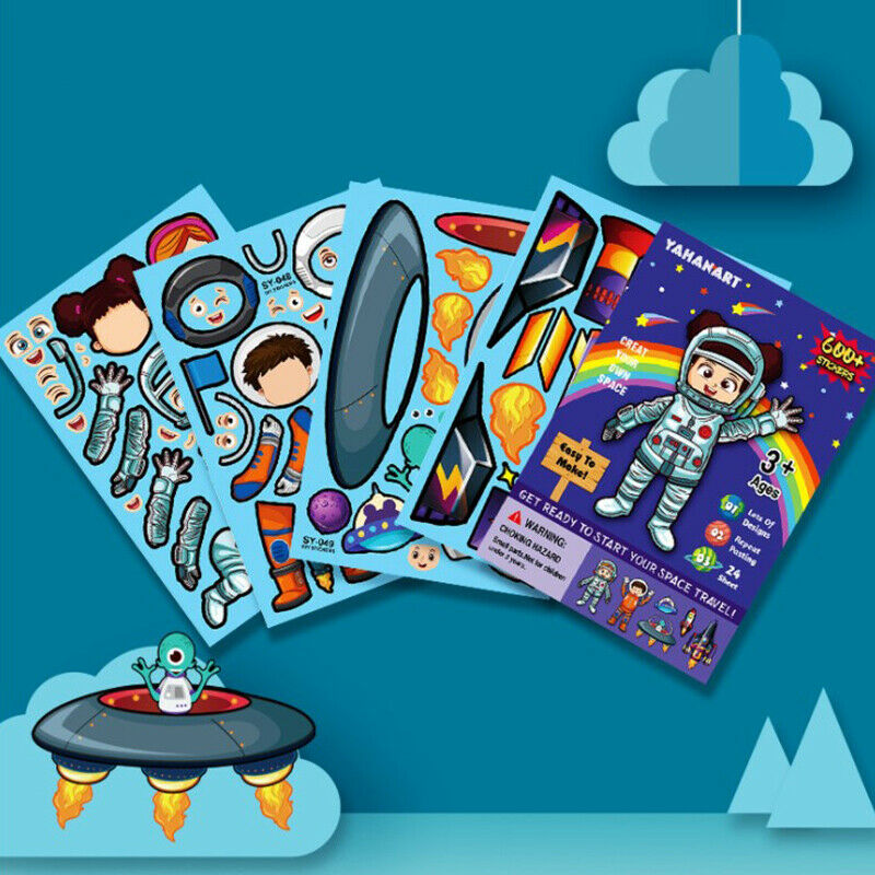 25 Sheets Spaceship Make Your Own Stickers Make-a-Face Stickers Games Stick TL