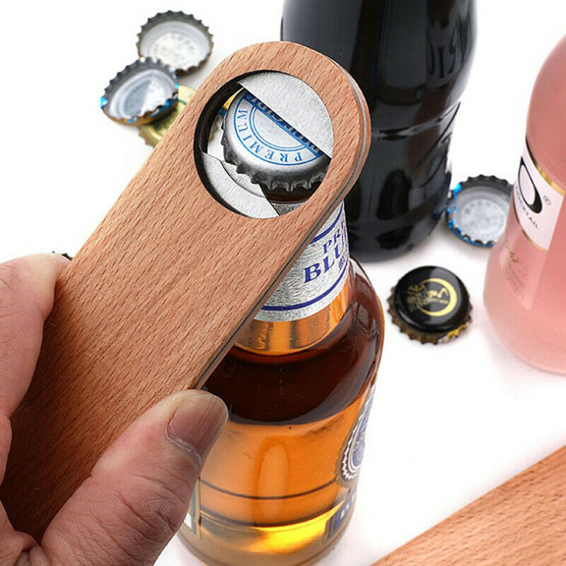 Hotel Flat Board Speed Bottle Opener Home Beer Cap Wooden Cover Stainless.l8