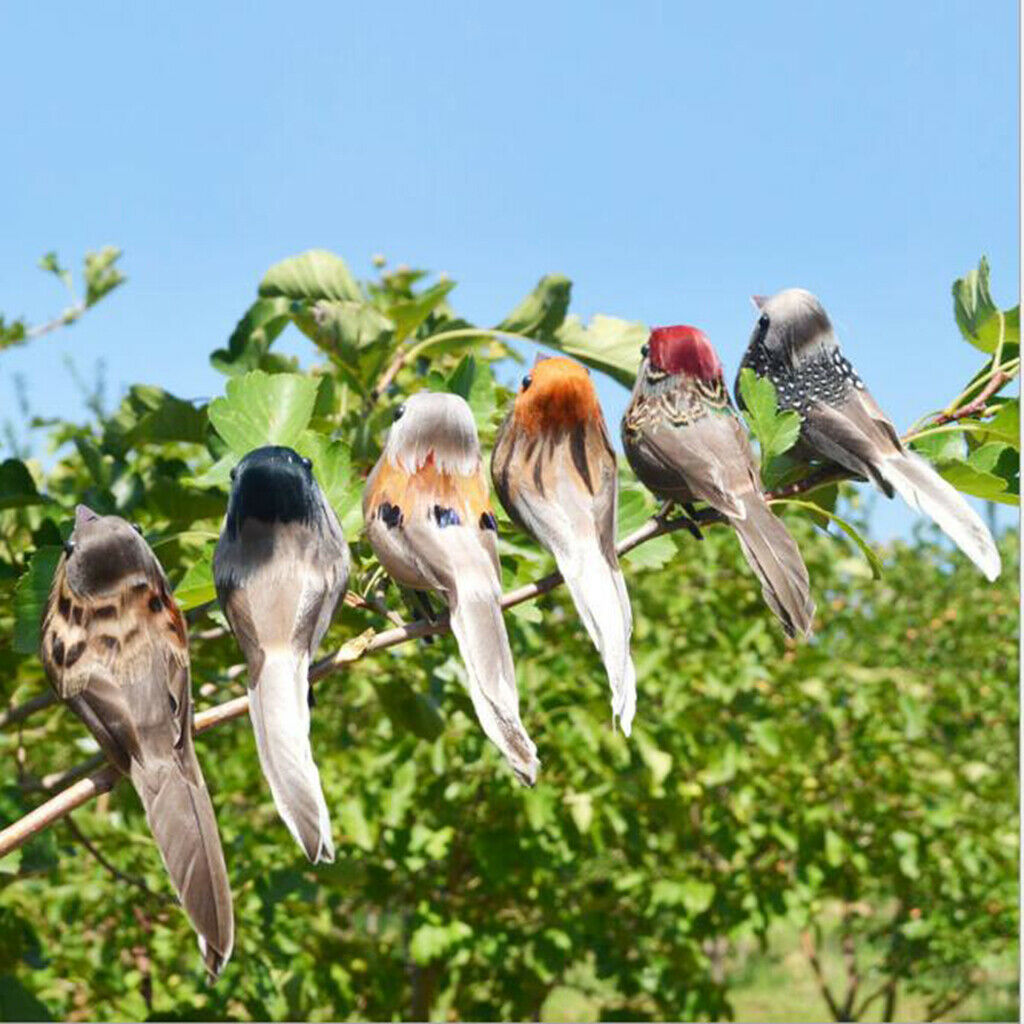 12 Artificial Birds Feathered Realistic Sparrow Outdoor Garden Decor Ornaments