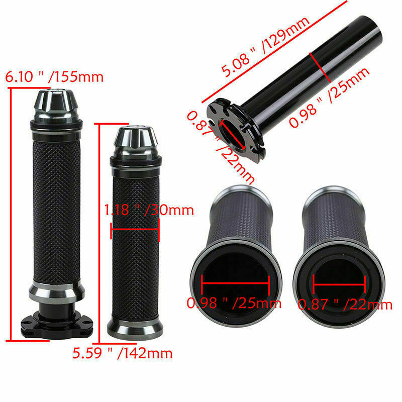 2PC 7/8in Aluminum Alloy 22mm Handlebar Grip with Throttle Tube Twist Motorcycle