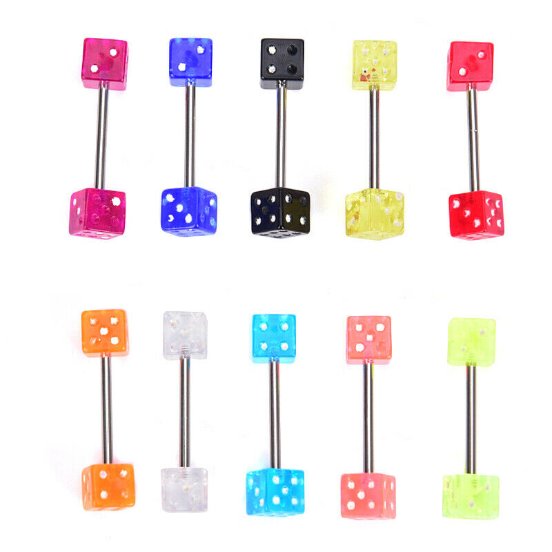 10Pcs/t Stainless Steel Mixed Dice Barbell Tongue Ring Studs Body PiercinYXDD