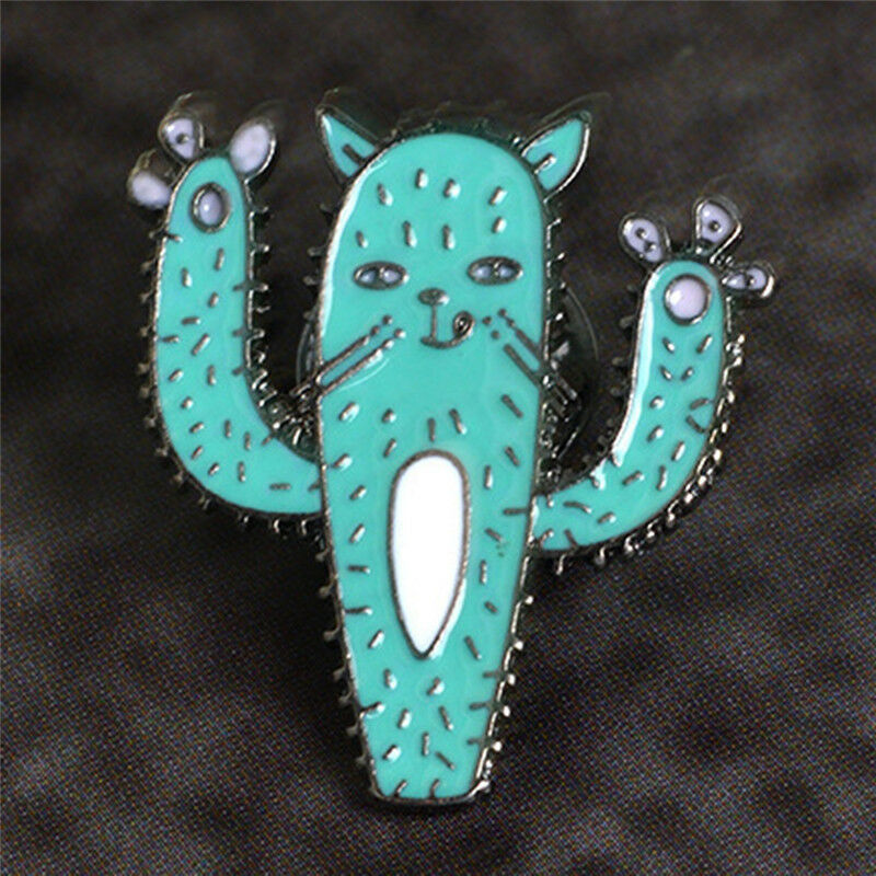Cartoon Enamel Cactus Plant Cat Brooch Pins Animal Lapel Collar Pin Jewelr.l8