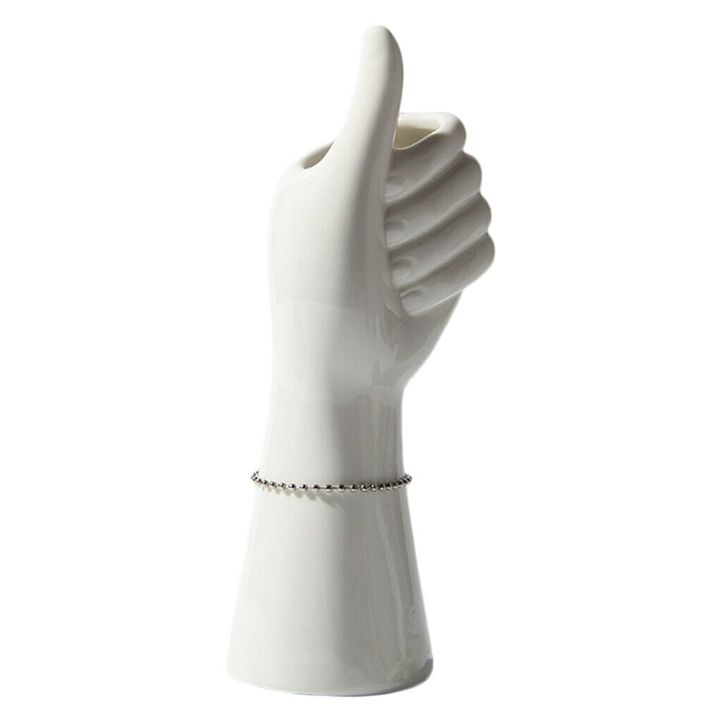 2 Pack Art White Ceramic Hand Shape Flower Vase Sculpture Ornament Home Decor